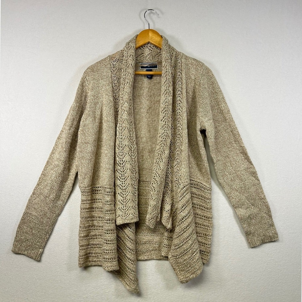 Karen Scott Beige Open Front Knit Cardigan Sweater Women Size L Draped‎